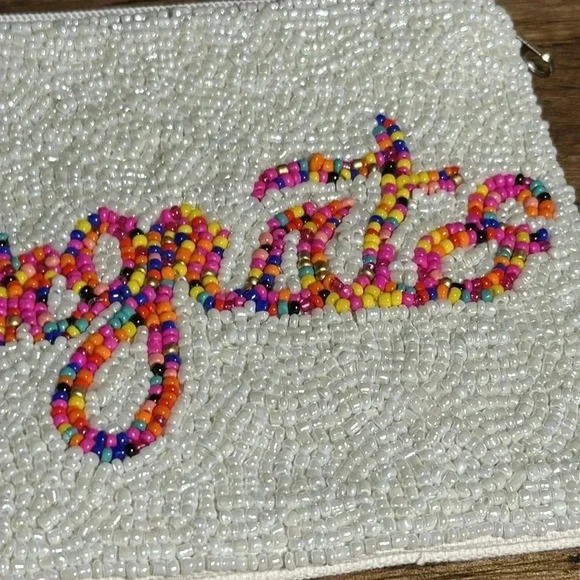 NWOT Congrats Multi Color Beaded Coin Zippered Pouch Bag Purse Shirdee - Picture 4 of 8